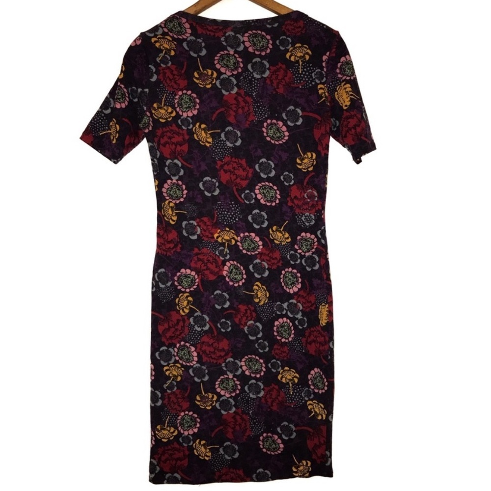 Lularoe Purple Floral JULIA Short Sleeve Dress Size Large - Picture 2 of 7